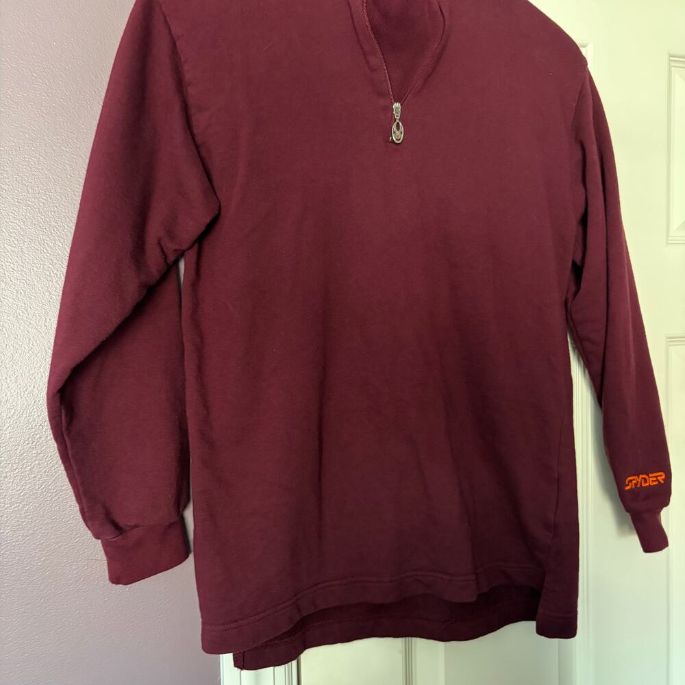 Spyder Red Dark Pullover Women's Sweater Cotton Sz 8 / Medium Embroidered Zip - Picture 4 of 6